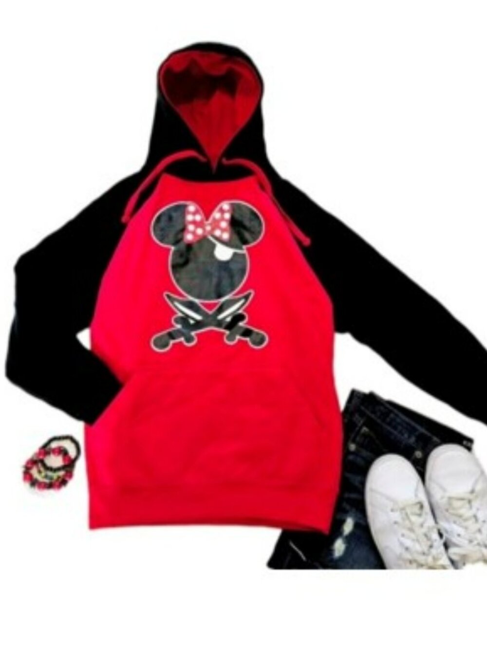 Women's Minnie Mouse Pirates of the Caribbean Hoodie Sweatshirt Size Small Red
